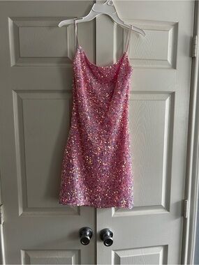 B Darlin Pink Sequin Slip Dress